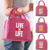 children insulated lunch bag women picnic carry thermal food box packed cooler bags organizer phrase print canvas girl handbags