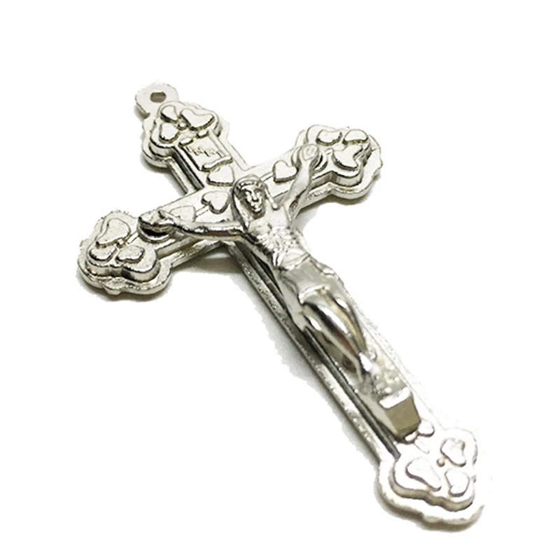 

Rosary Necklace Cross Accessory Metal Plum Blossom Head Carved Crafts for Handmade DIY Religious Jewelry Pendant Gift Supplies