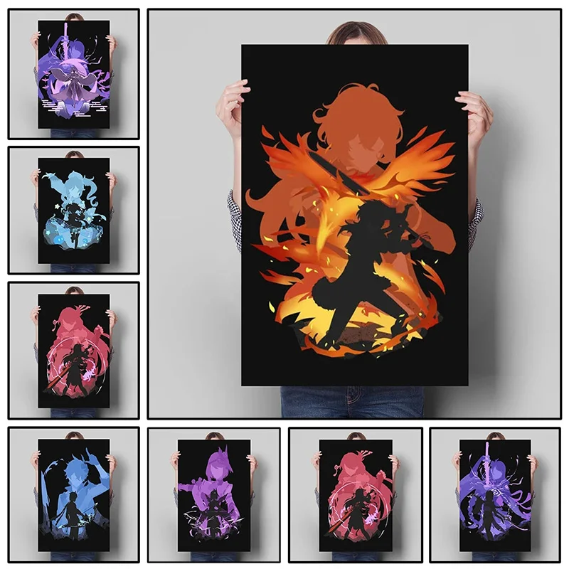 

Japanese Anime Genshin Impact Posters Electronic Games Smoke Fei Yae Miko Abedo Walnut Canvas Painting Wall Art Kids Room Decor