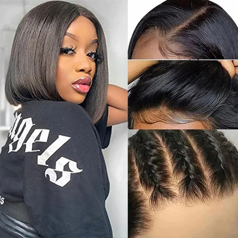 250% Плотность Боб Парики 13x4 Полный Парик Фронта Шнурка Короткие Прямые Парики Человеческих Волос Натуральные Черные Прямые Боб Парики Человеческих Волос Для Женщин