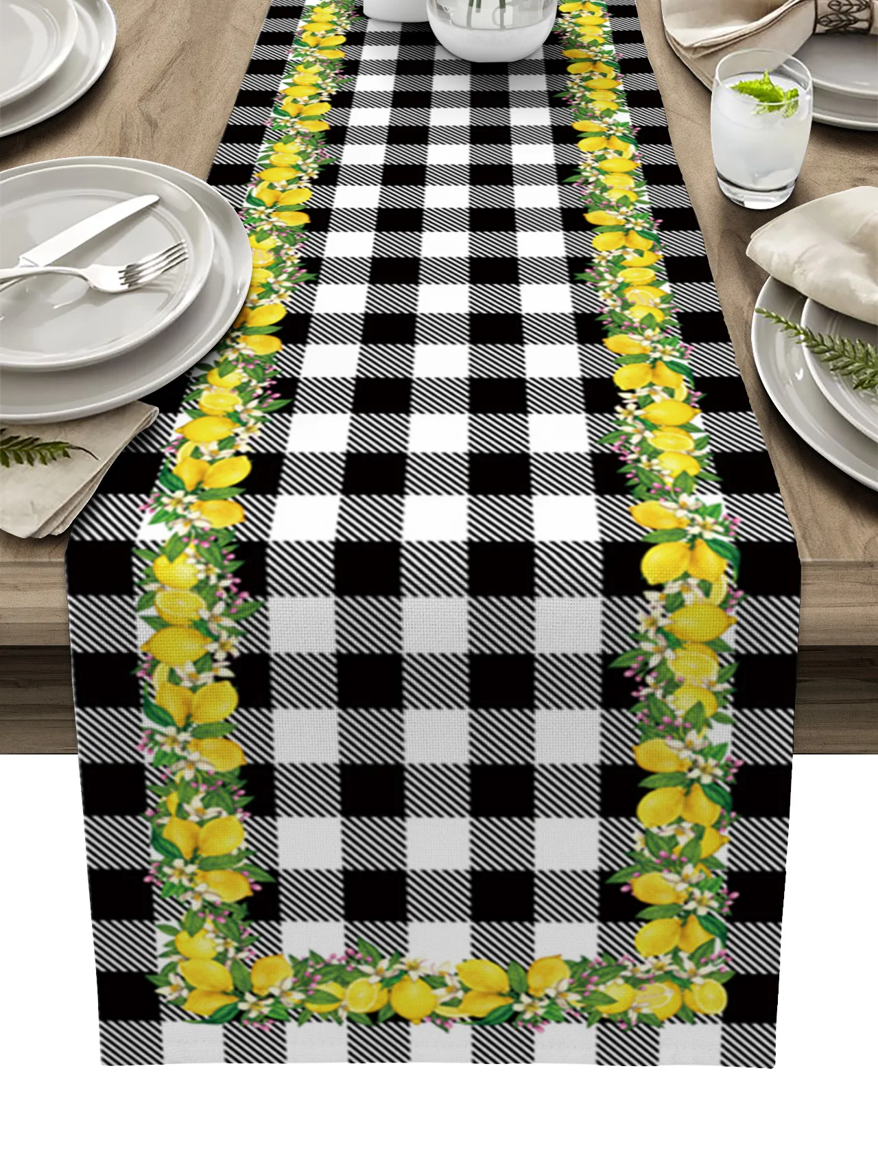 

Lemon Summer Wrapping Plaid Table Runners Garden Balcony Printed Tablecloths Table Mat for Living Room Kitchen Dinning Table