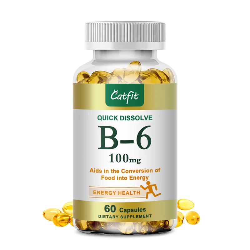 Catfit Vitamin B6 Glucose & Blood Sugar Supplement For Cardiovascular Neurological Health Kidney Eye Health Vegetarian Capsules