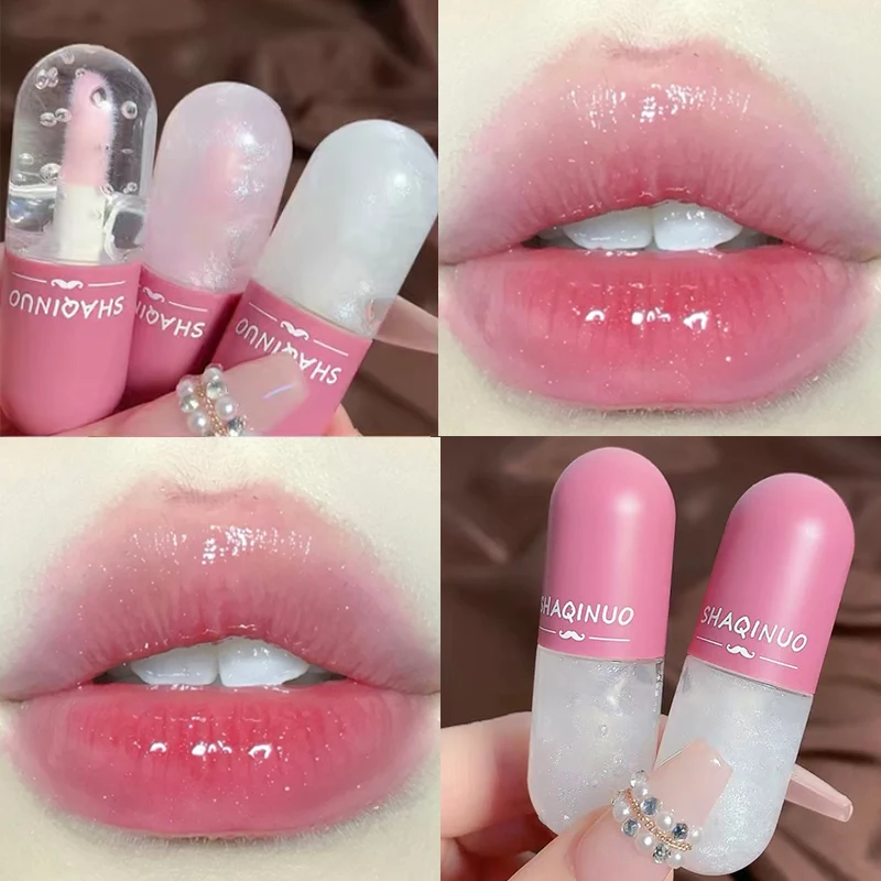 

Transparent Glitter Capsule Lip Gloss Mirror Glass Lip Oil Color Change Waterproof Long Lasting Liquid Lipstick Makeup Cosmetic