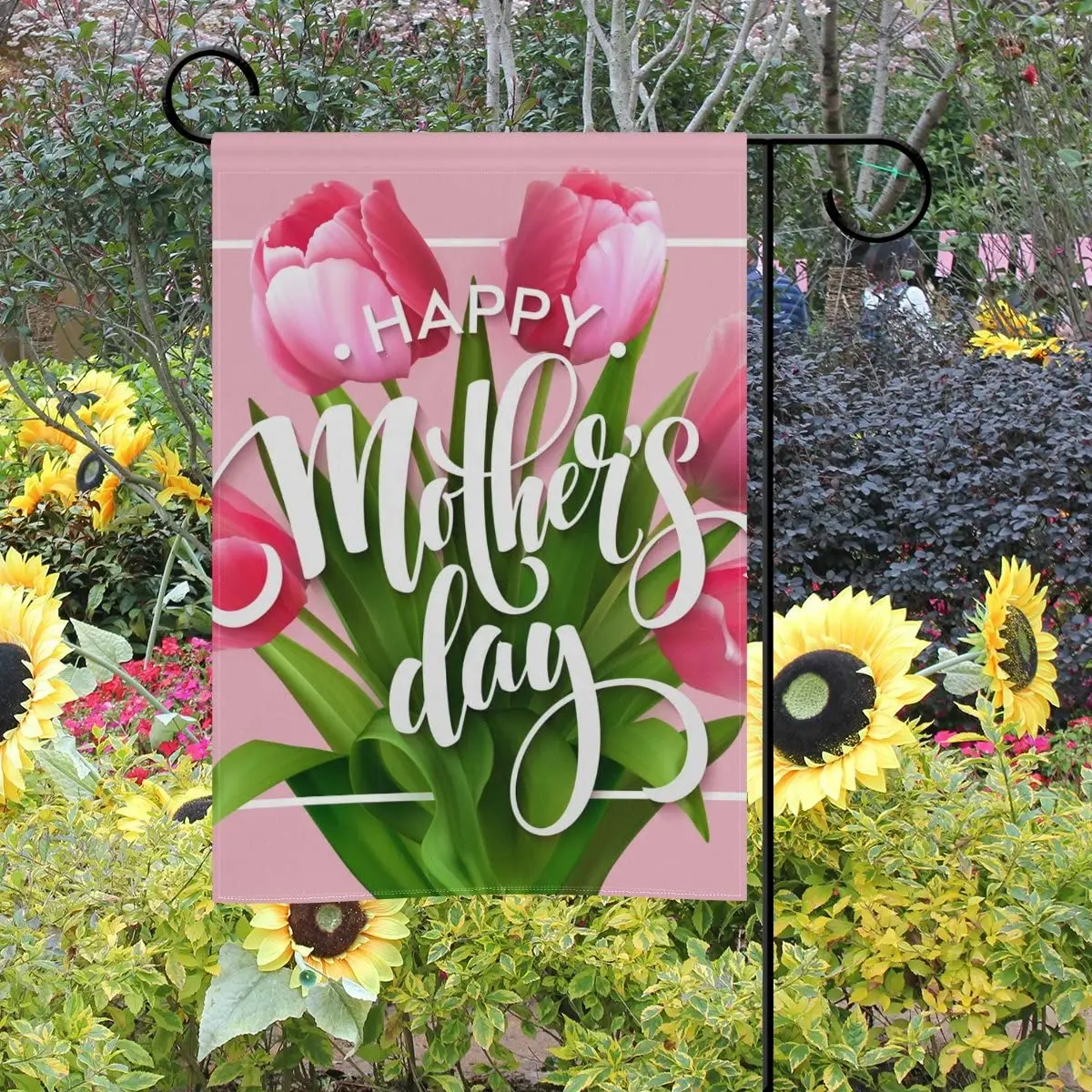 

Happy Mothers Day Floral Flowers Garden Yard Flag Banner for Outside House Flower Pot Double Side Print Banner for Outside House