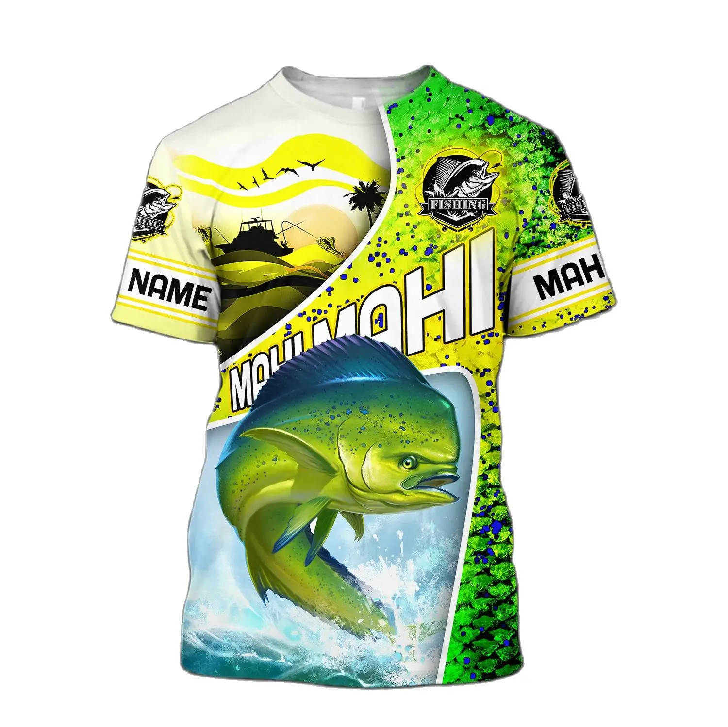 Custom name Mahi-mahi fishing scales 3D Printing Mens t shirt Summer Fashion Unisex Short sleeve T-shirt Casual Tee tops TX243