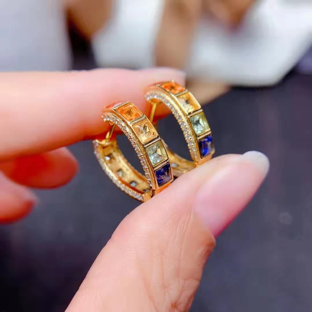 

Natural Color Sapphire Earrings S925 Sterling Silver Fine Fashion Women's Charming Weddings Jewelry Free Shipping MeiBaPJ FS