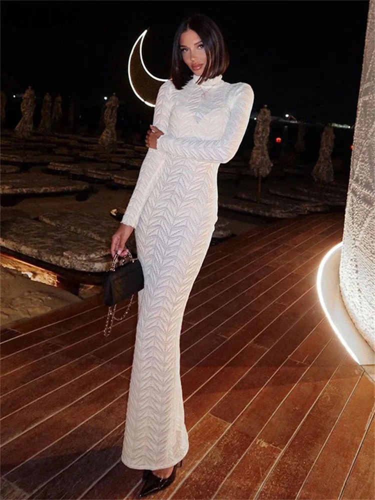 Nsauye водолазка с длинным рукавом длинное платье однотонное зимнее элегантное