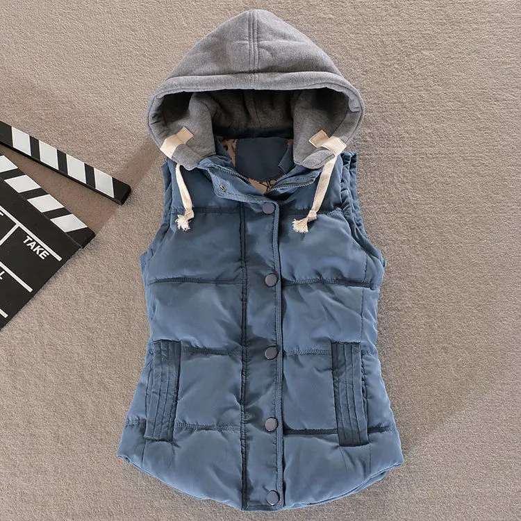 

Cotton-Padded Vest Autumn Winter Fashion Cotton Vest Women Patchwork Sleeveless Hooded Casual Coat Colete Feminino Waistcoat L30
