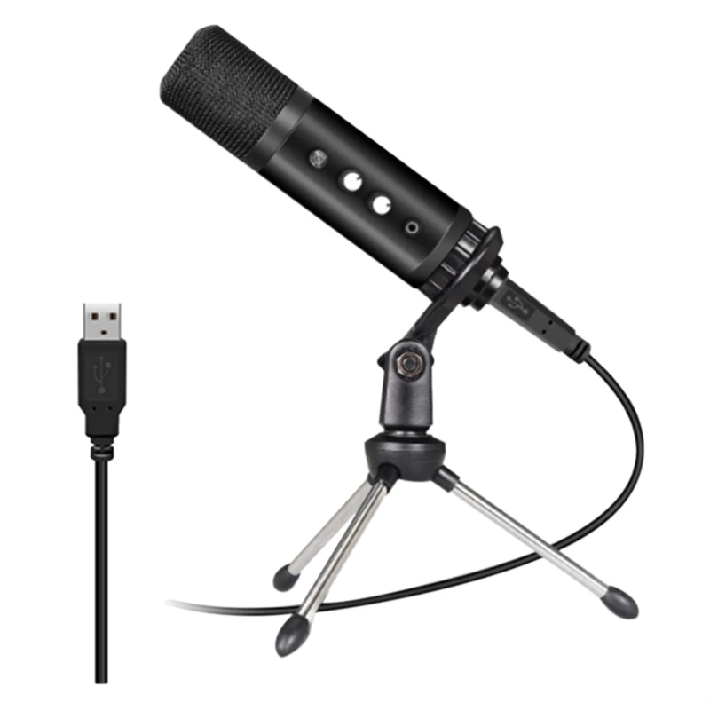 

USB Cardioid Microphone With Headphone Monitor 3.5Mm Jack And Volume Knob For Live Broadcast Game Recording