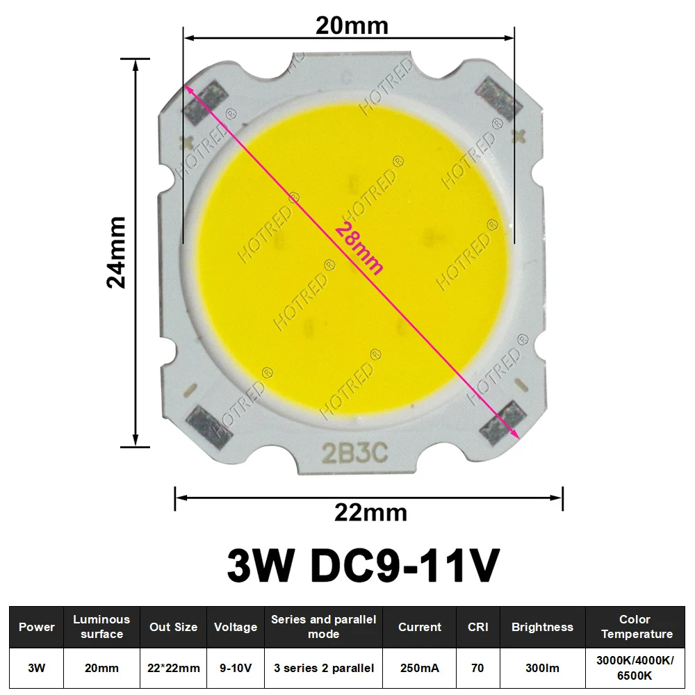 

OTCRREE 28мм COB светодиодный модуль 3Вт/5Вт/7Вт/10Вт/12Вт/15Вт белый 6500К/3000К