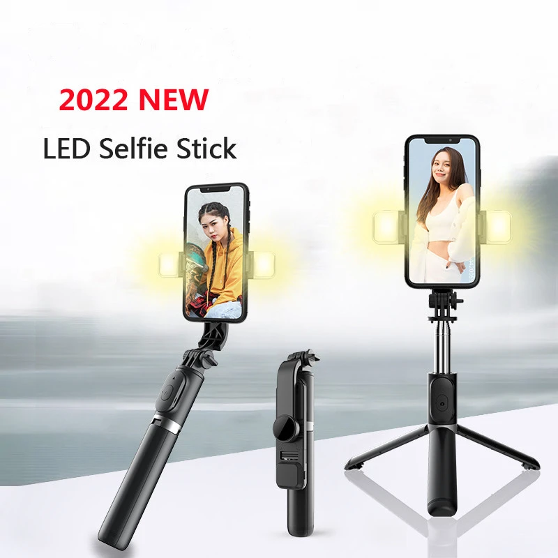

2022 NEW Wireless bluetooth selfie stick tripod with fill light shutter remote control for IOS Android smart phone