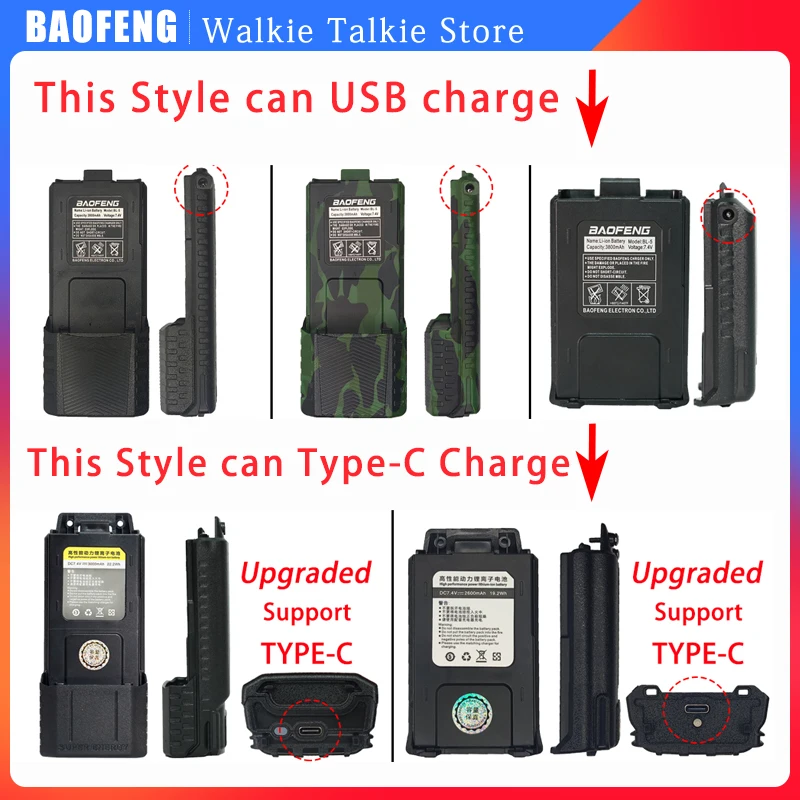 Портативная рация Baofeng аккумулятор USB/Type-C зарядное устройство совместимое UV5RE UV5RT