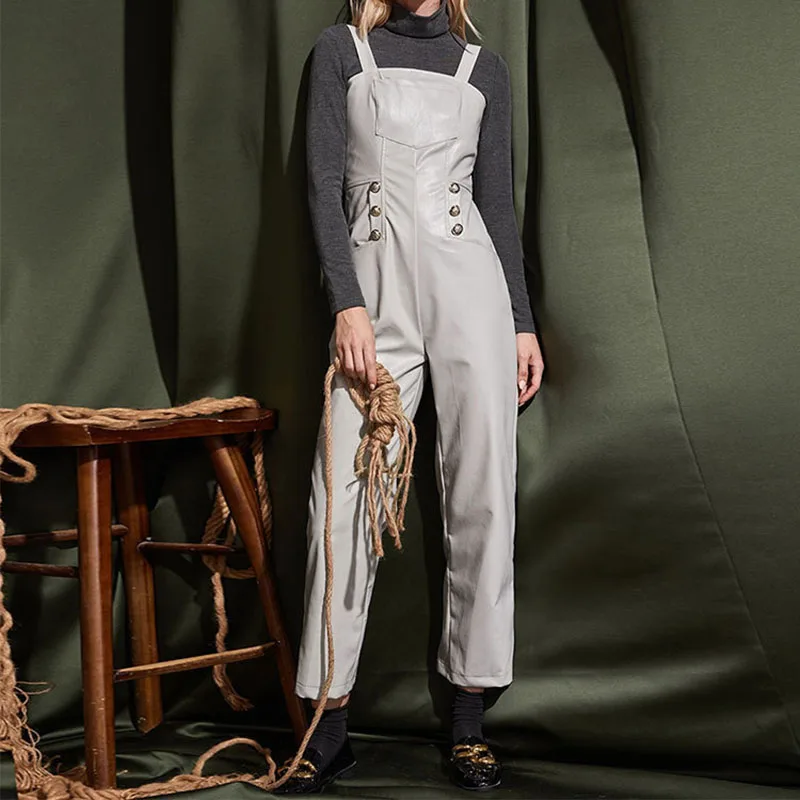 

Комбинезон Женский свободного покроя, однотонный простой уличный комбинезон до щиколотки в Корейском стиле, модная повседневная одежда дл...