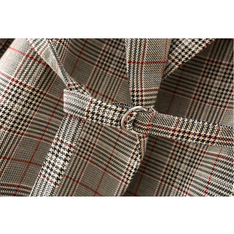 Blazers Women 2023 Fashion With Belt Check Blazer Coat Vintage Long Sleeve Office Wear Female Outerwear Chic Jacket Femme