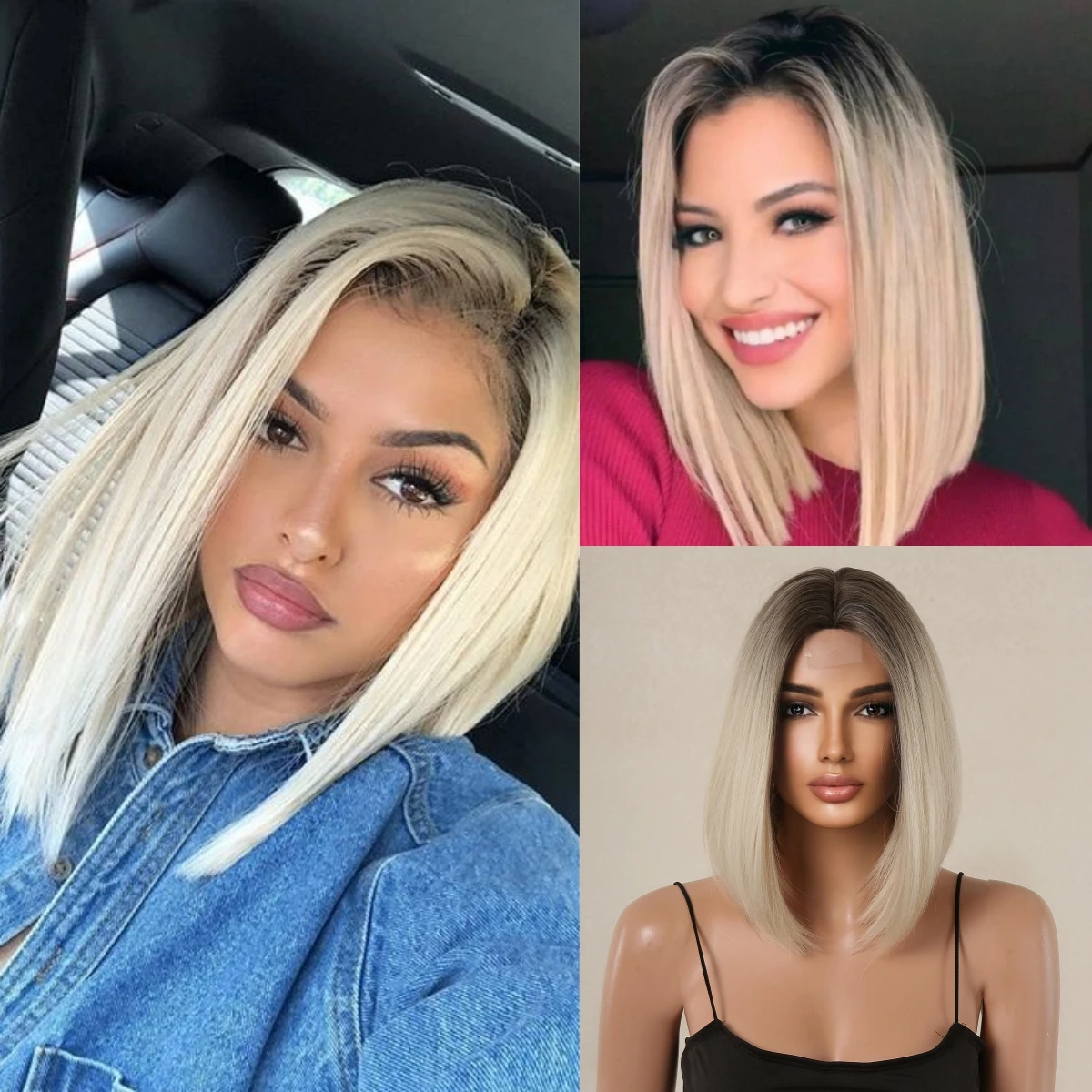 

HAIRCUBE Short Straight Hairline Lace Front Synthetic Wigs for Afro Women Brown Blonde Ombre Hair Daily Party Heat Resistant Wig