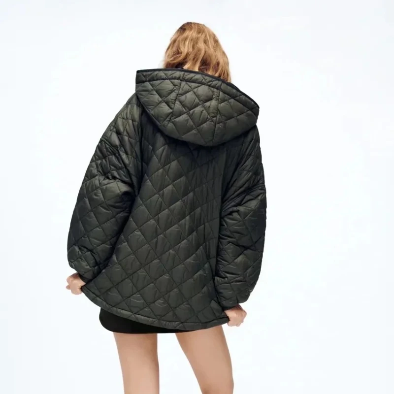 2021 Autumn and Winter New Women's Loose and Thin Single-breasted Casual Cotton Jacket Street Solid Color Hooded Jacket Jacket