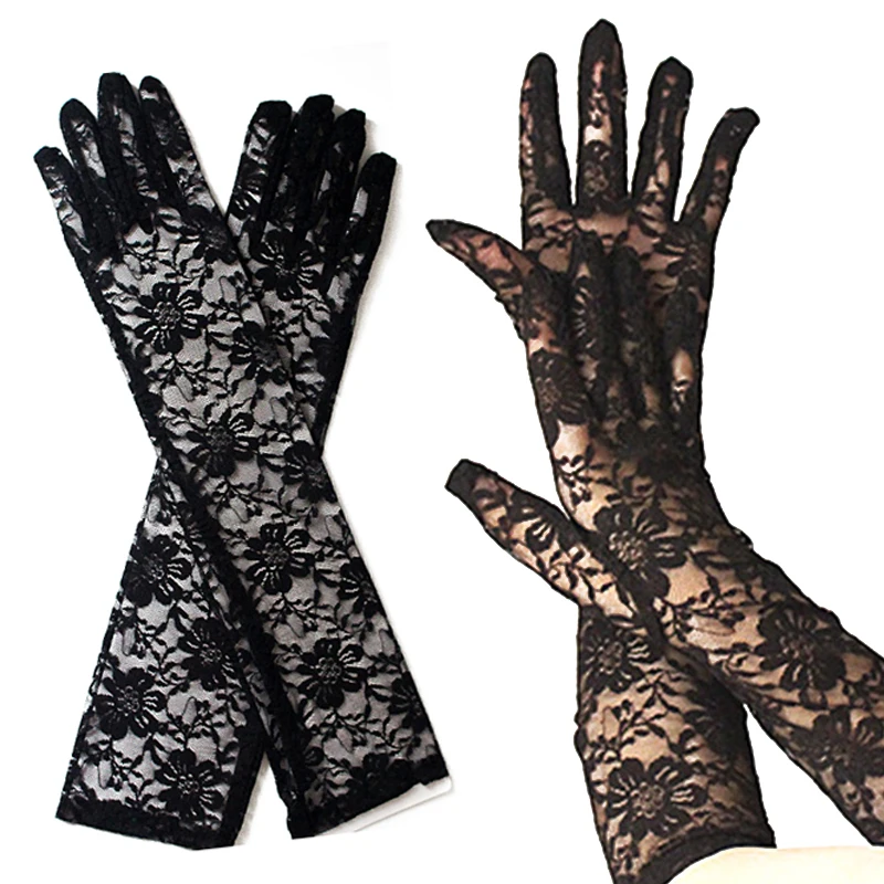 New Fashion Women Black Long Gloves Classic Opera Over Elbow Mitten Stretch Finger Wedding Sexy Lace Gloves Driving Accessories