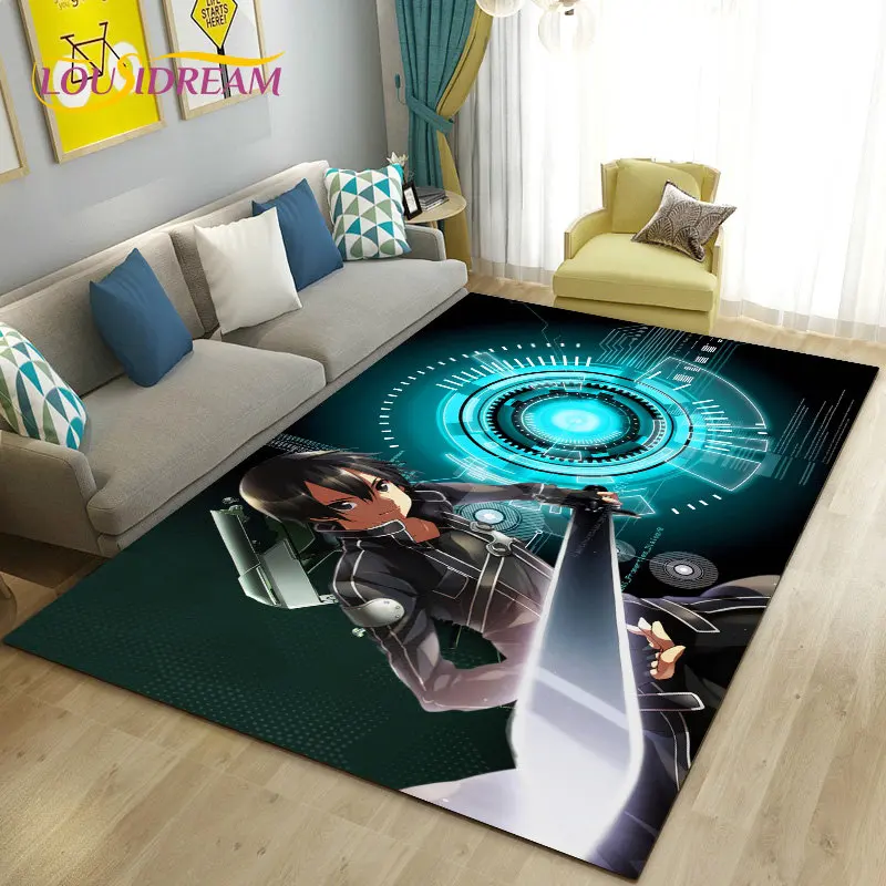 

SAO Sword Art Online Anime Area Rug Large,Carpet Rug for Living Room Bedroom Sofa Doormat Decoration, Non-slip Floor Mat Cover