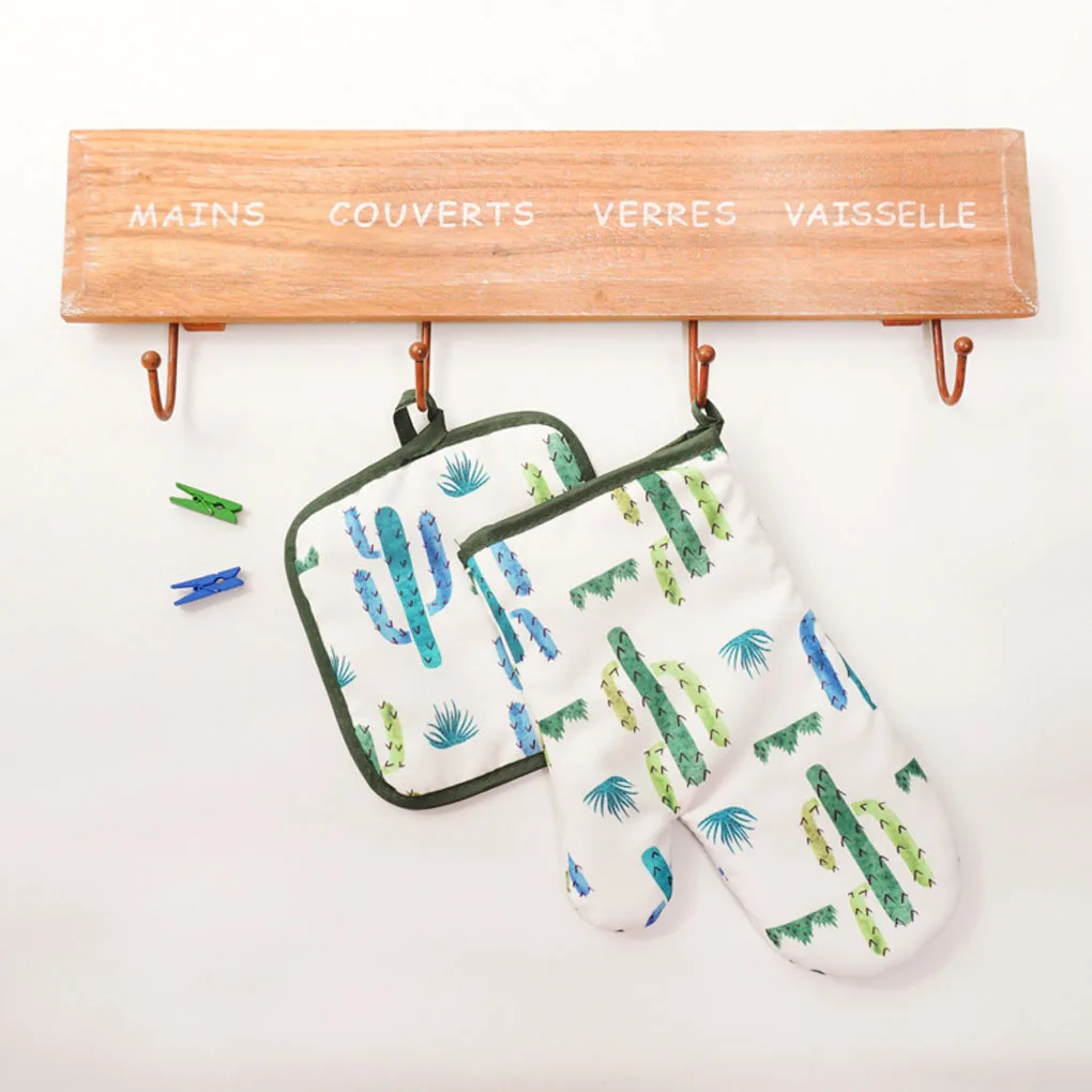 

2pcs Cactus Insulated Pad Cotton Fashion Nordic Kitchen Cooking microwave gloves baking BBQ potholders Oven Gloves Cushion Mat