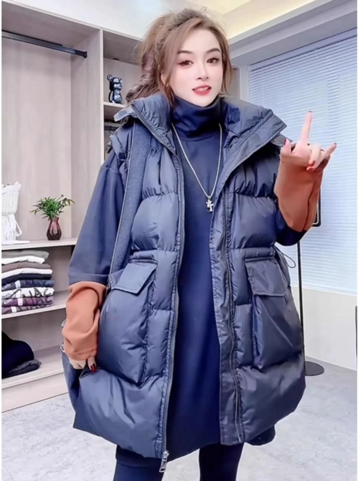 Пуховик с хлопковой подкладкой жилет для женщин средней длины новинка зимы 2024