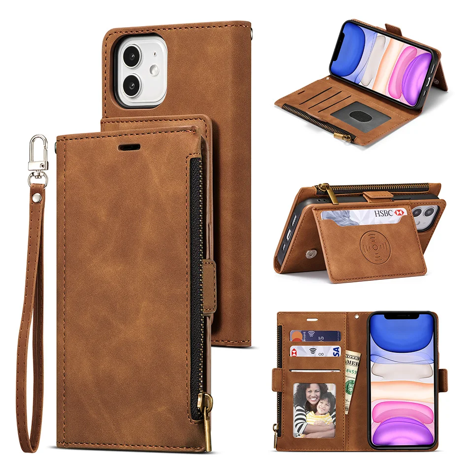 

Zipper Wallet Phone Case For Xiaomi 11i Mi 11 Lite POCO F3 Redmi Note 10 4G 5G 9S 9 Pro K40 Card Slot Stand Flip Leather Cover