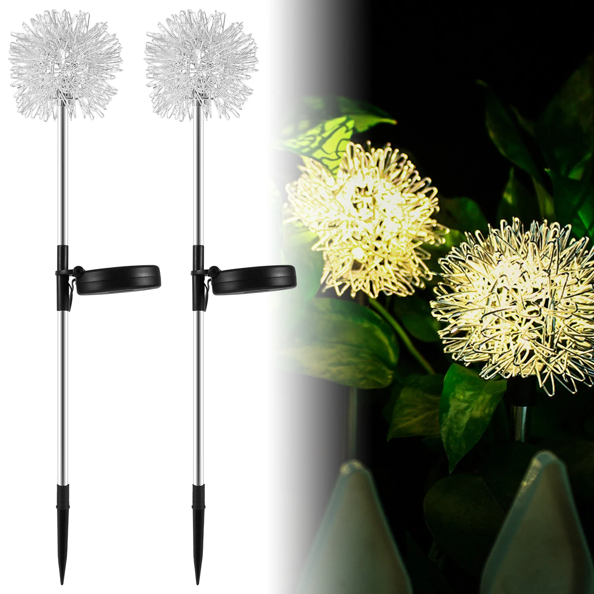 

NEW 2pcs Solar Dandelion Light Outdoor Solar Stake Light IP65 Waterproof Solar Lawn Lamp Auto ON/OFF Dandelion Landscape Light