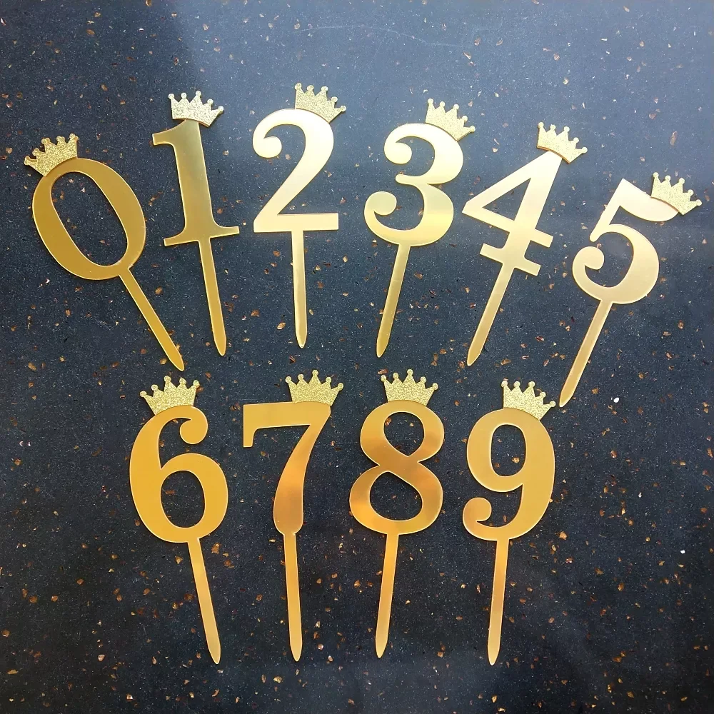 

Number Cake Topper Gold Silver Happy Birthday Digital Cakes Insert Wedding Anniversary Party Cake Dessert Decoration Decor