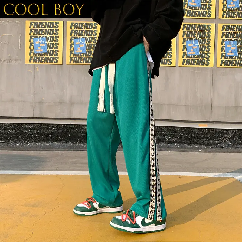 

J GIRLS 2022 New Design Men's Sweatpants Contrast Side Ribbons Drawstring Corduroy Trousers Man Green White Black Fashion Pant