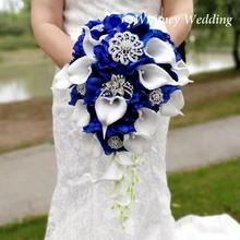 Waterfall Royal Blue Wedding Flowers Bridal Bouquets Artificial Pearls Crystal Wedding Bouquets Bouquet De Mariage Rose