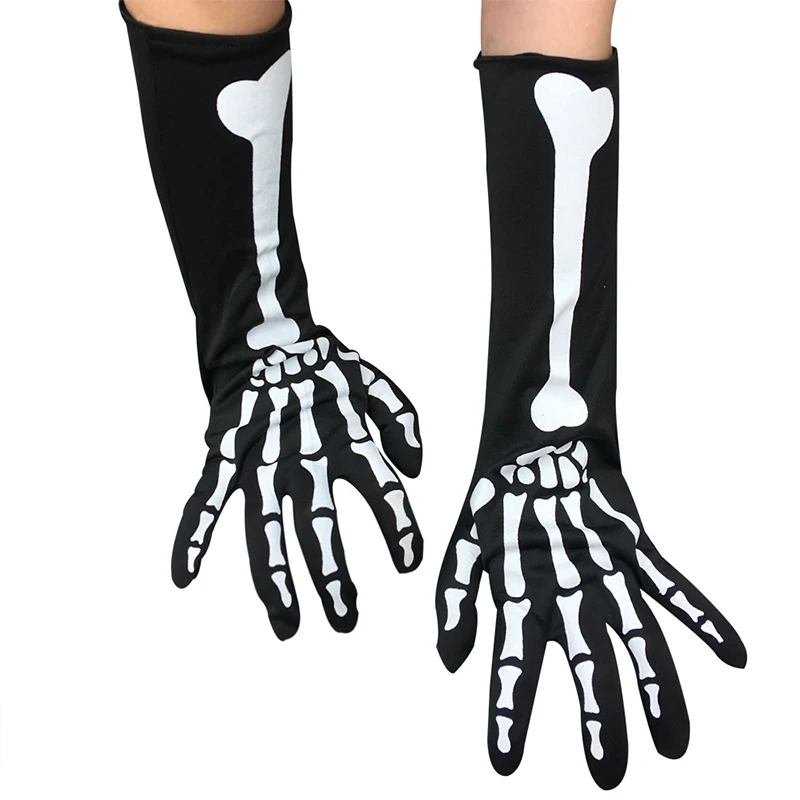 

Черные перчатки со скелетом на Хэллоуин, костюм в панк-стиле ужаса для вечеринки, косплей, с пальцами, с черепом, с когтями, варежки, новинка, ...