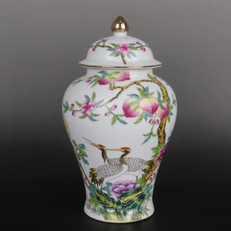 

Белая китайская ваза с крышкой, китайская ваза с долговечностью, персиковая китайская ваза с персиками, Золотая Античная китайская ваза с розами