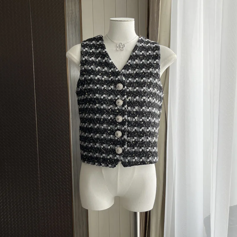 

Винтажный шикарный женский жилет в полоску, пальто, новинка 2023, Осенний жилет, Женский Удобный Повседневный Топ в Корейском стиле для дам