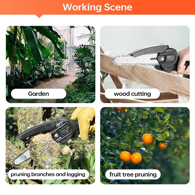 MINUMX 20V Brushless ChainSaw Pruning Saw 6 Inch Electric Portable Mini Cordless Chain Saw Woodworking Wood Cutter Power Tools 5