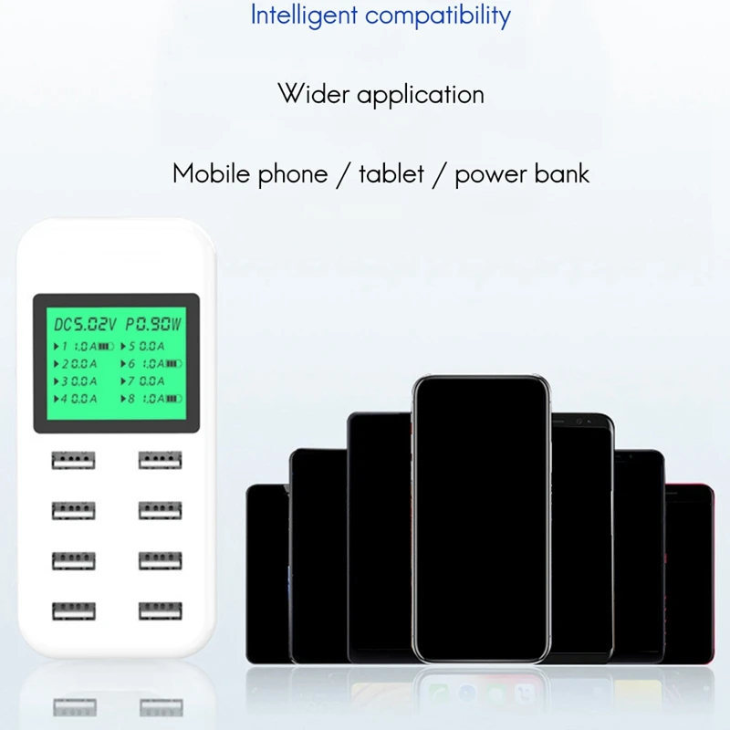 Умное зарядное устройство USB со светодиодным дисплеем 8 портов 40 Вт быстрая
