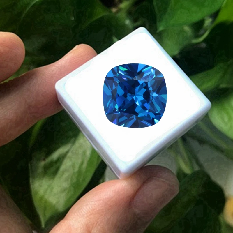 

Box Set Large Deep Sea Blue Sapphire 12.0mm 6.0Cts Cushion Cut VVS Loose Gemstone For Jewelry Making