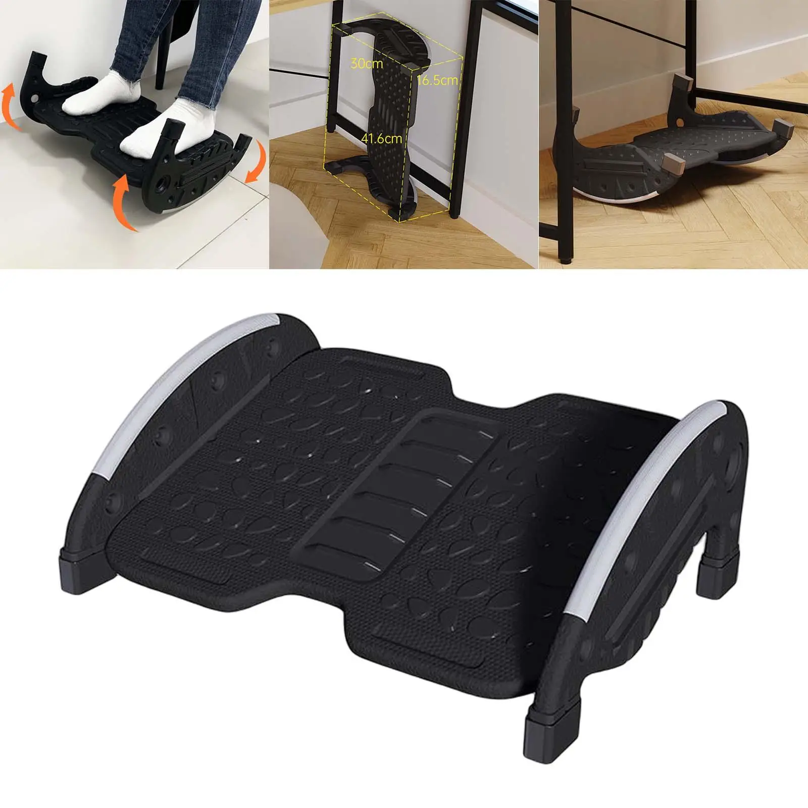 Черная подставка для ног под стол с динамическим и статическим переключением, легкая установка, способствующая кровообращению в ногах, отстегивающаяся, с антискользящей поверхностью для использования.