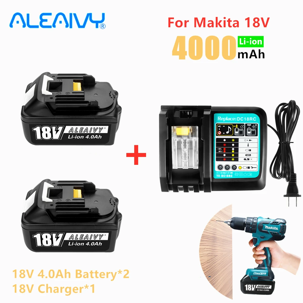 

2021 NEW Aleaivy 18V 4.0Ah Rechargeable Li-ion Battery For Makita Power tool 18 v Batteries BL1840 BL1850 BL1830 BL1860B LXT 400