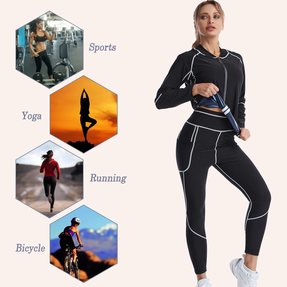 NINGMI Women Sauna Jacket for Slimming Long Sleeve Sweat Top Full Body Weight Loss Body Shaper Zipper Yoga Sportwear Fitness Gym
