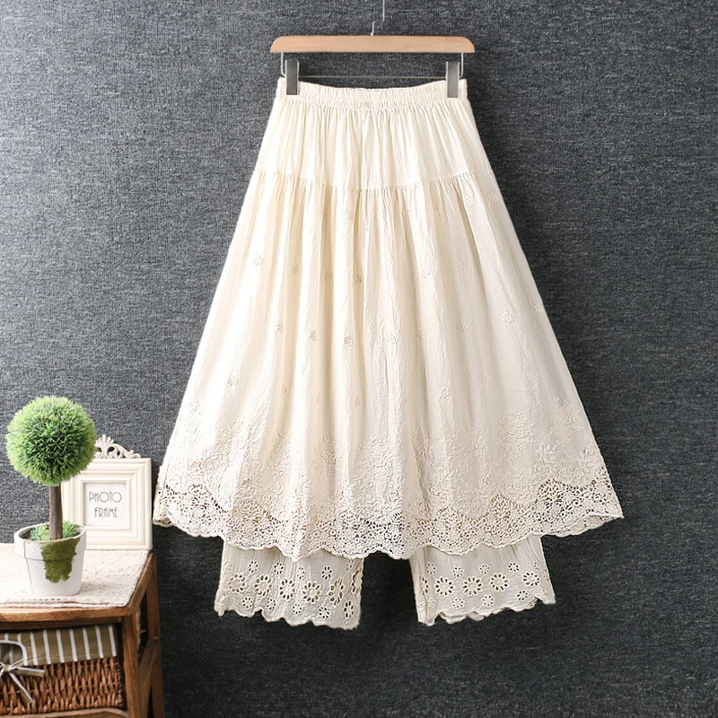 

Skirt + Pants Spring Summer Floral Embroidery Lace Layers Lolita Princess Skirt Women Clothing Mori Girl Sweet Female Skirt U345