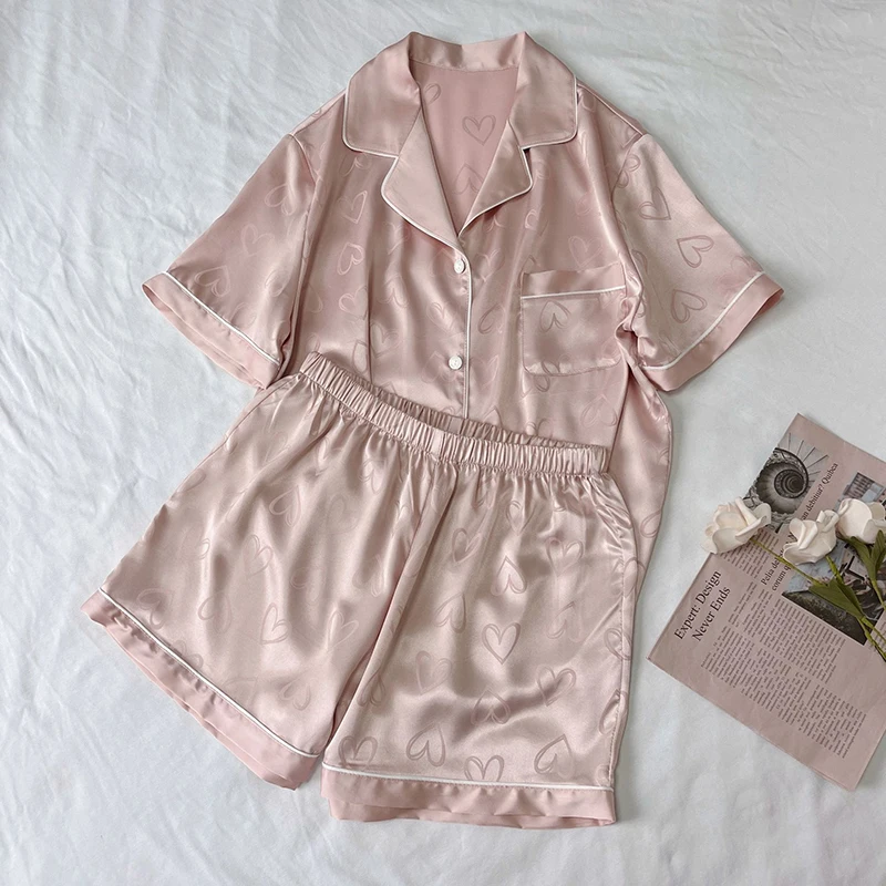 

Silk Pajamas For Women Summer Short-sleeved Sleepwear Pyjamas Button Pigiama Donna Pjs Mujer Pijama Sleepwear Nightwear