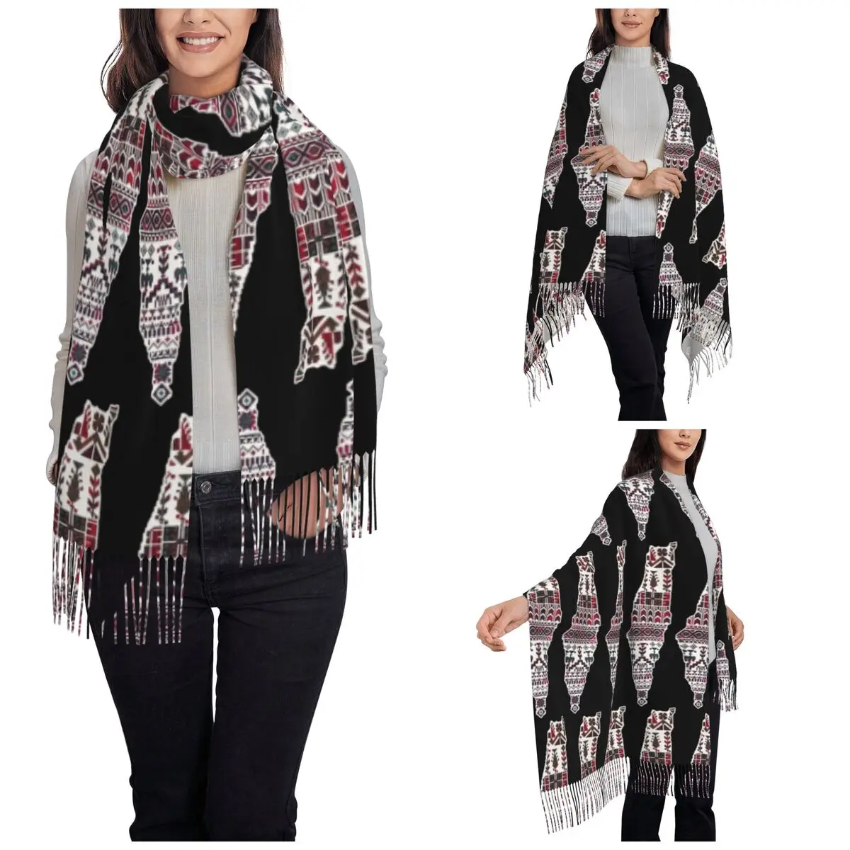 Женский шарф с кисточкой большой зимний и осенний кисточками Палестина KOFIA Kofya