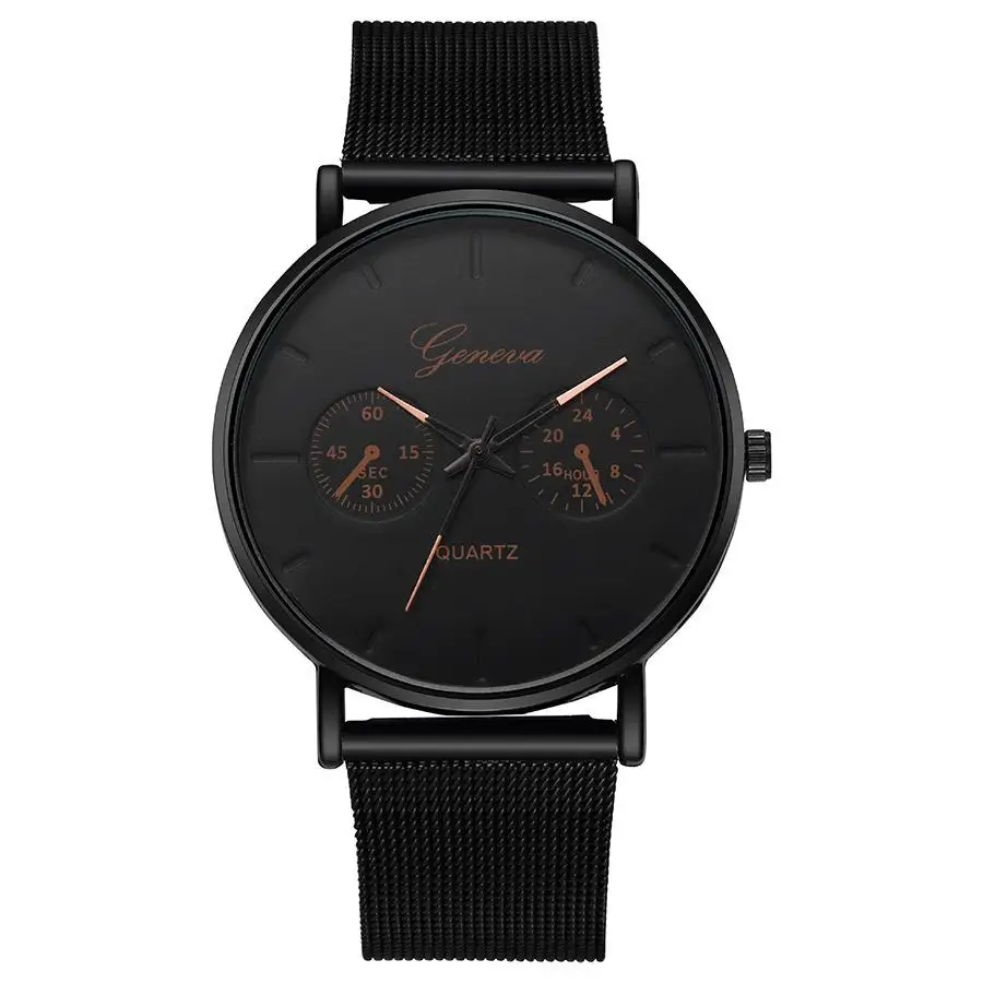 Мужские кварцевые часы с сетчатым браслетом светящиеся большим циферблатом