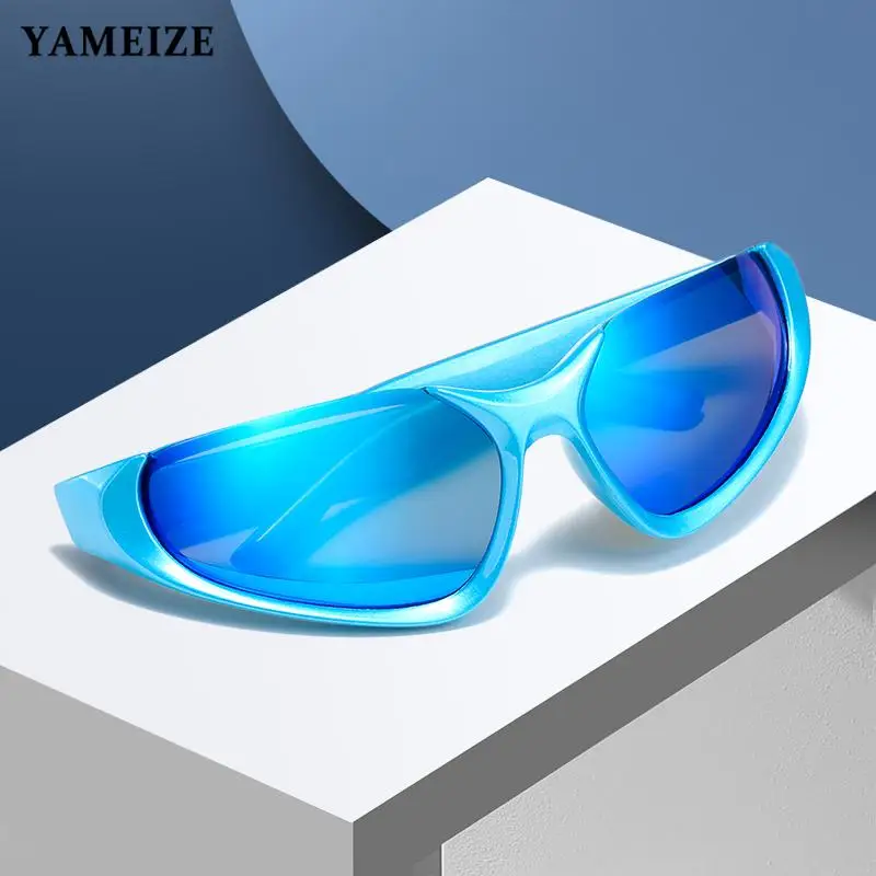 

Солнцезащитные очки YAMEIZE Y2K для мужчин и женщин, модные спортивные зеркальные солнечные очки с полуободком, с защитой Uv400, роскошные дизайнерские