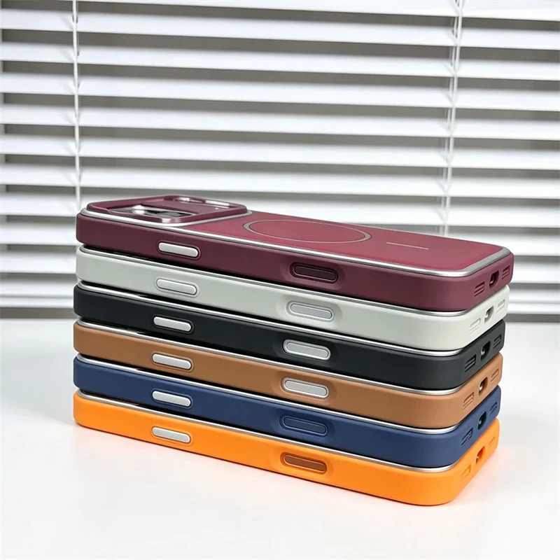 Роскошный кожаный магнитный чехол для iPhone 12 13 14 15 16 17 18 Pro Max с поддержкой беспроводной зарядки Magsafe, ударопрочный защитный чехол. (art.: 3920dcd4132db) - 3920dcd4132db