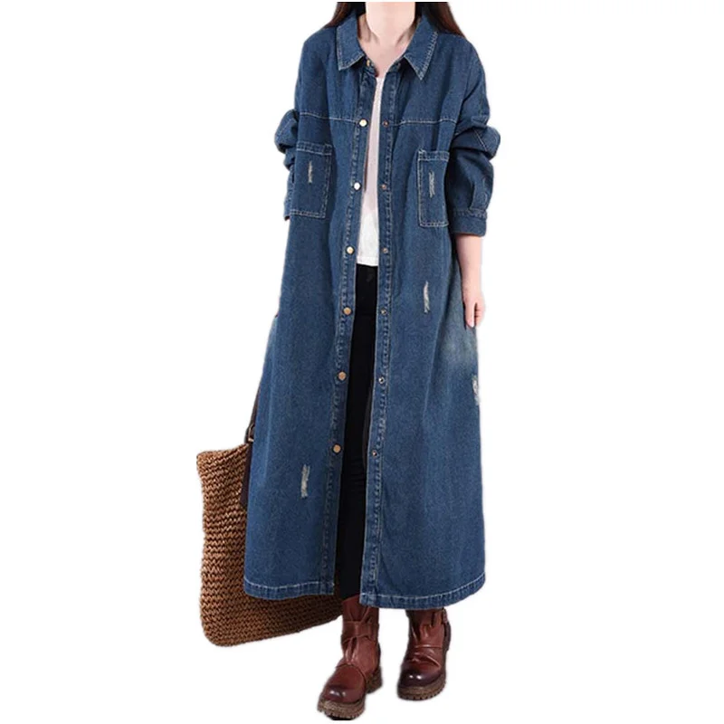 

Женский джинсовый тренчкот с длинным рукавом, классический тренчкот с отложным воротником, весна 2023