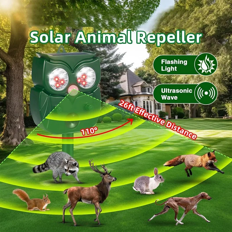 Ультразвуковой отпугиватель животных детектор движения фотовспышка солнечный
