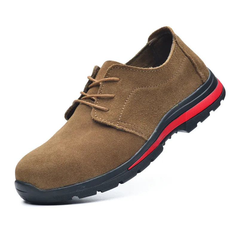 

men's fashion steel toe covers safety shoes brown cow suede leather work shoe welding sneakers worker security boots protection