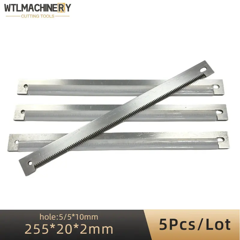 

5 шт. вертикальное лезвие для упаковки зубцов 255x20x2 мм Нож для упаковочной машины из высокоуглеродистой стали для чайных пакетиков отверстие для режущего лезвия 5/5x10 мм