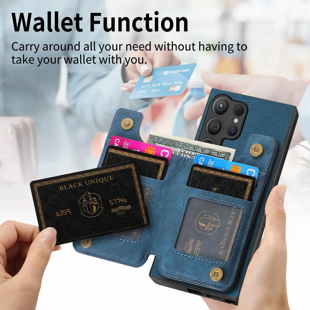 S24 FE 5G кожаный чехол-кошелек на молнии для Samsung Galaxy S23 S22 S21 S20 Ultra Note 20 10 S 22 21 S10 Plus