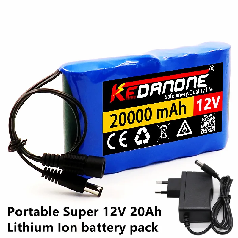 NEW Portable Super 12V 20000mah Battery Rechargeable Lithium Ion Battery Pack Capacity DC 12.6v 20Ah CCTV Cam Monitor + Charger